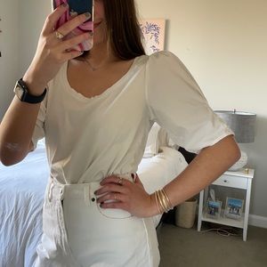 Anthropologie Puff Sleeve White Cotton Shirt